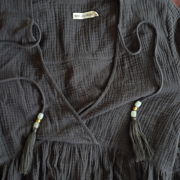 AVEC LES FILLES Gray Oversized Fit Cotton Mini-Tiered Dress XS - Picture 7 of 9